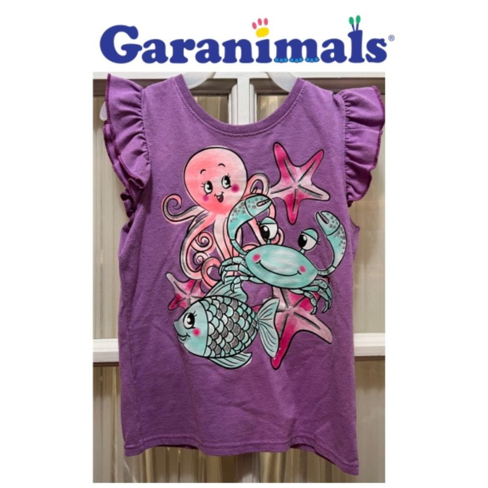 Garanimals flutter-sleeve top; purple with marine life print; girls' size 5T.
